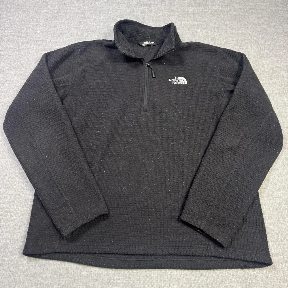 The North Face 1/4 Zip‎ Waffle-Knit Sweatshirt Mens Large Black Pullover Fleece